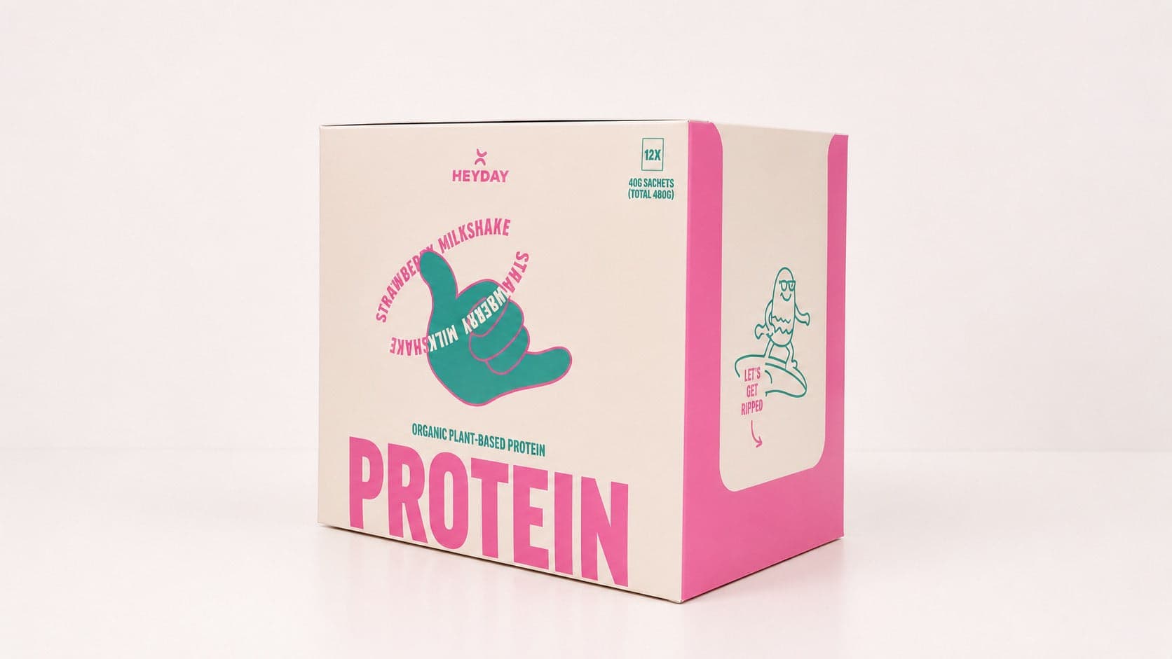 Heyday – Organic Plant-Based Protein – Strawberry Milkshake box of 12 sachets