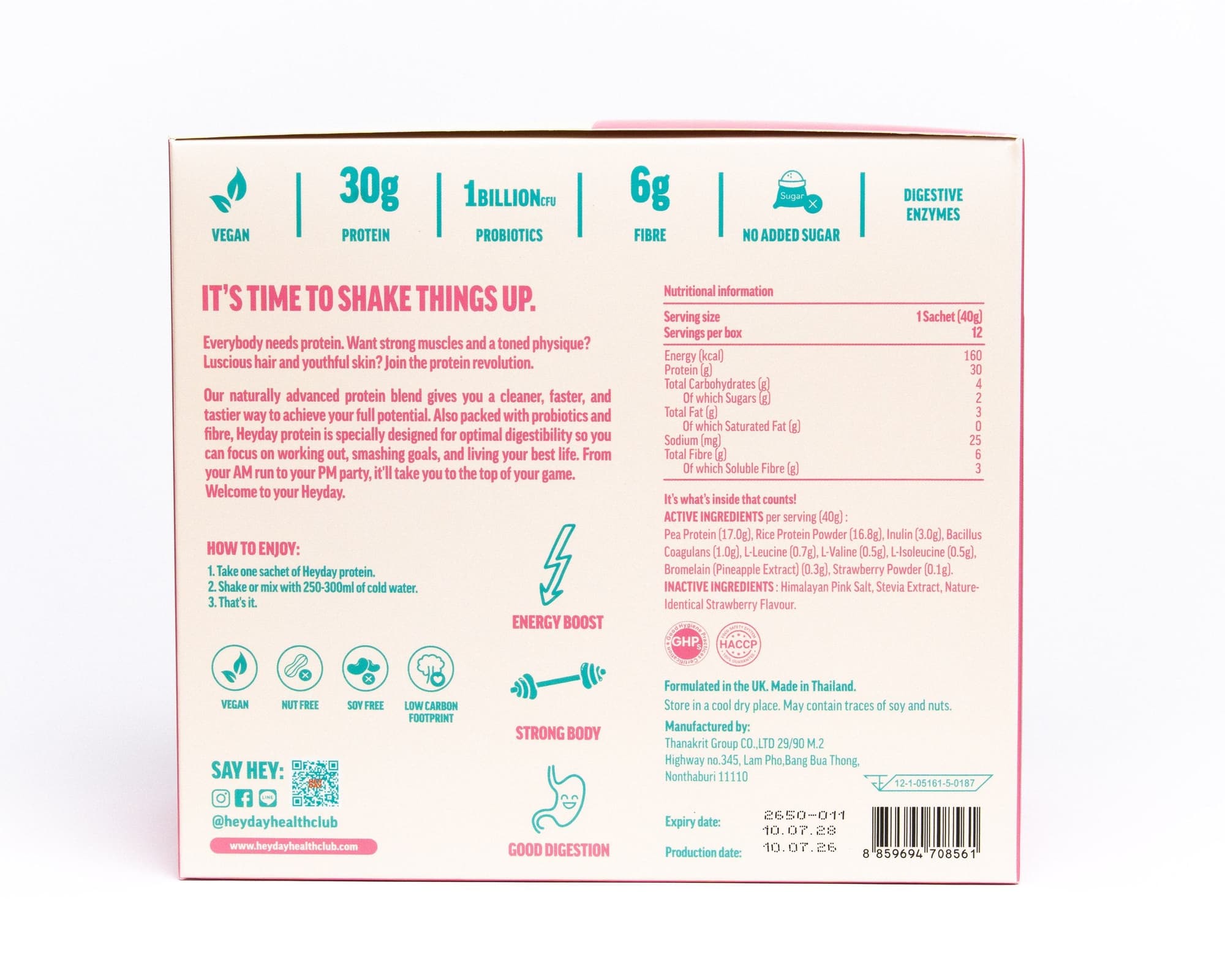 Heyday Strawberry Milkshake protein box – nutrition information and ingredients